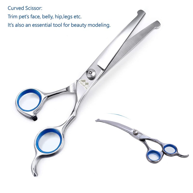 iSeaFly Dog Scissors with Round Tip, 6 in 1 Dog Grooming Kit, Stainless Steel Pet Grooming Scissors for Full Body, Face, Nose, Ear and Paw (Blue) - Image 4